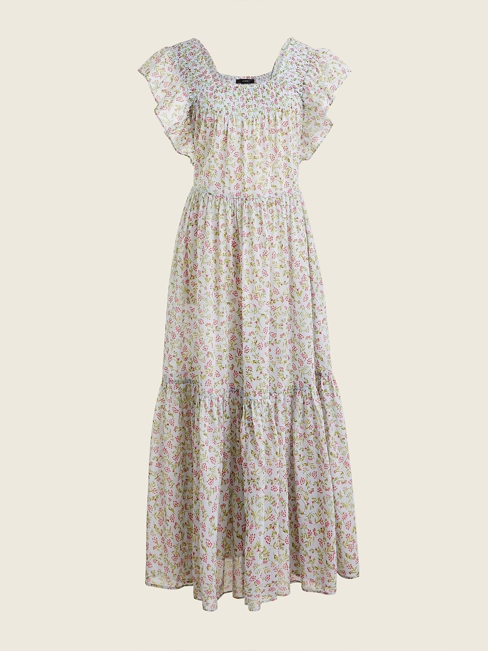 J. Crew 100% Cotton White Floral Smocked Maxi Dress XL